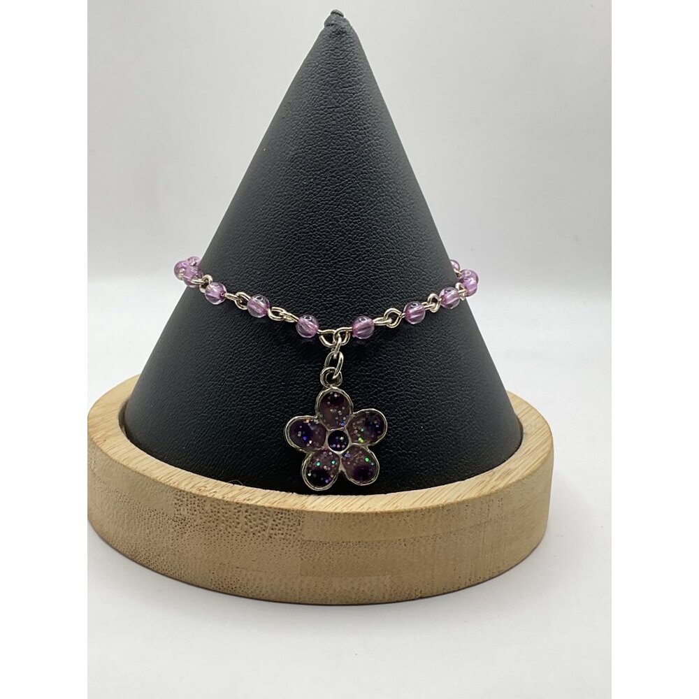 Purple Beaded Bracelet With Flower Charm